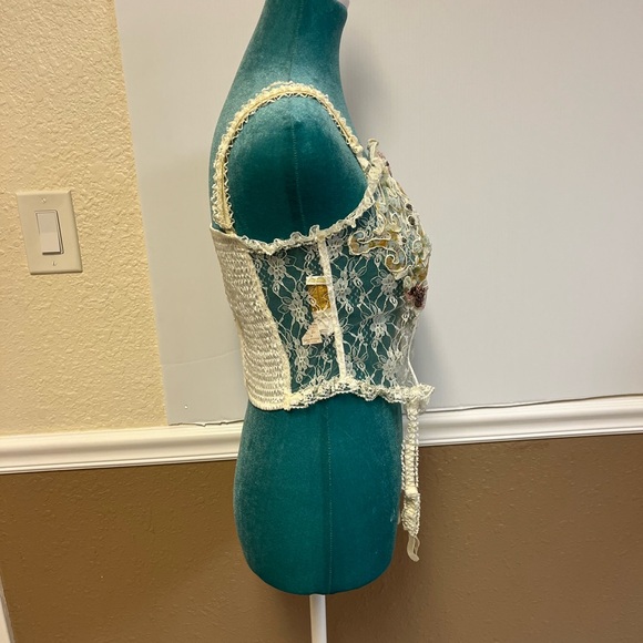 Vintage Rare Gold Label  1990s Ivory Hand-Beaded Lace Corset Bustier‎ - Picture 12 of 13